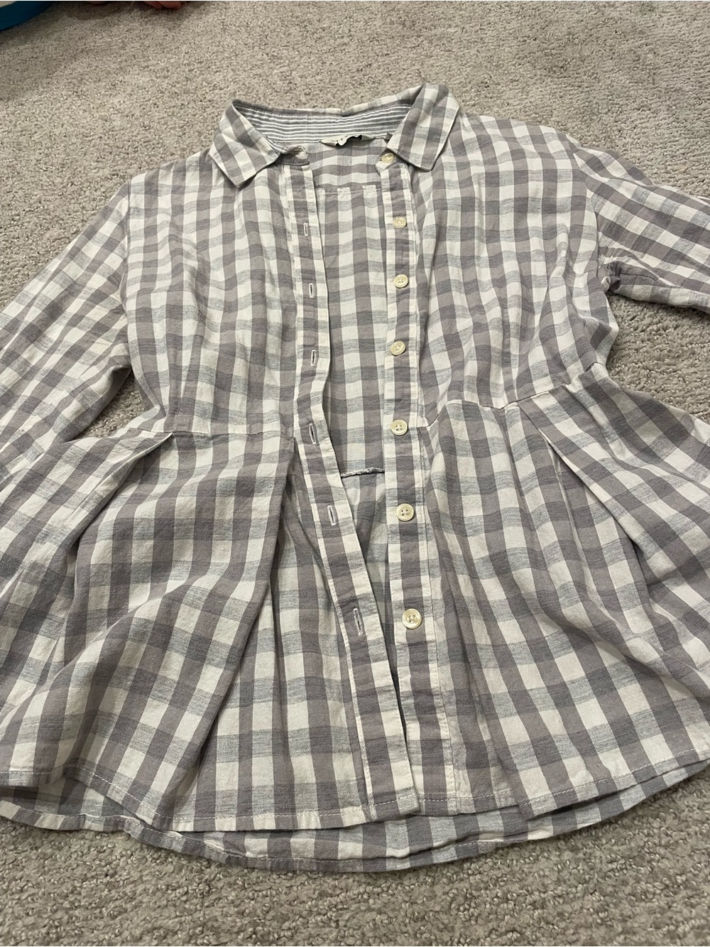 Womens Gray & White Gingham Button-Up Shirt